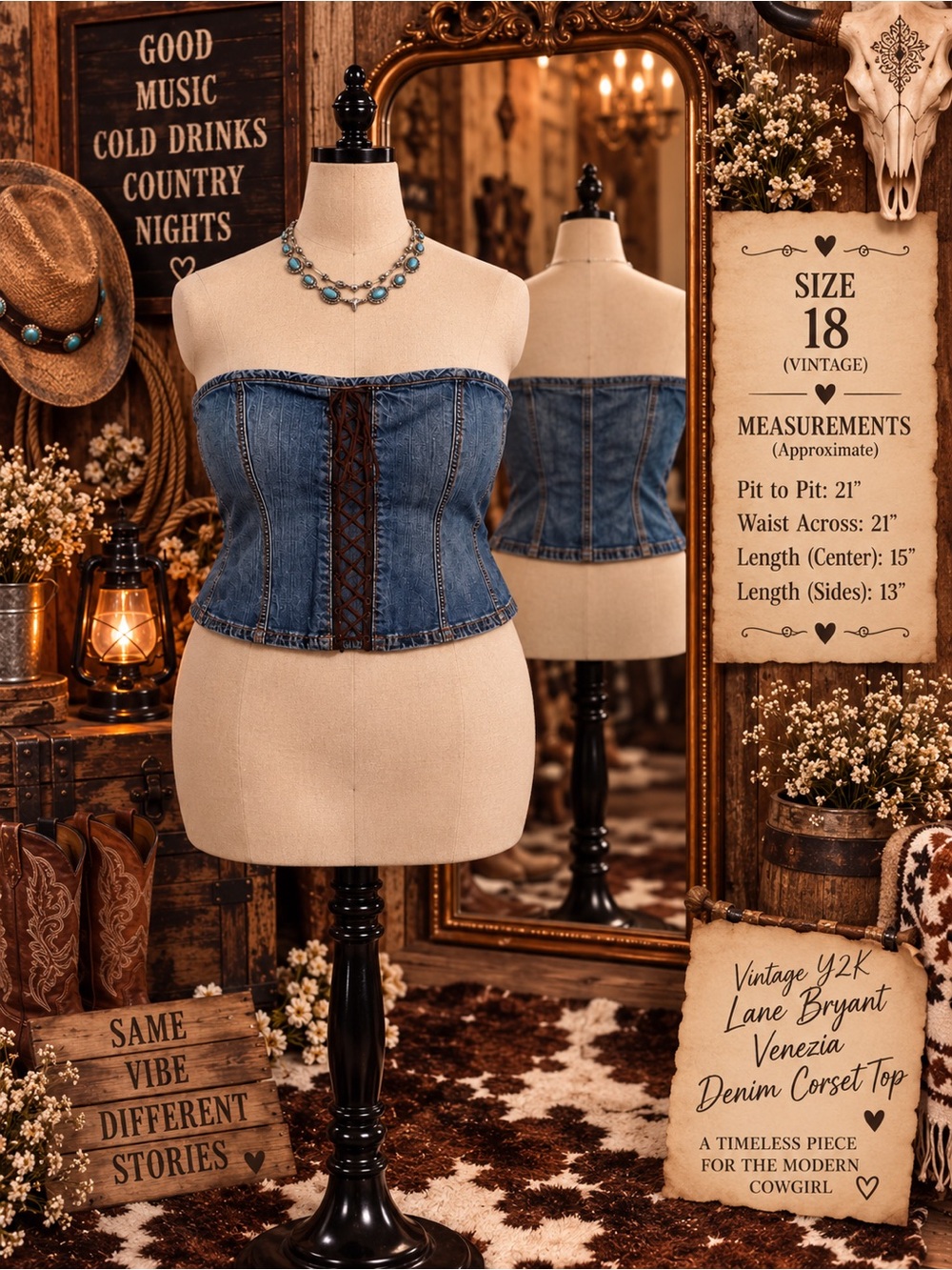 Vintage Y2K Lane Bryant Venezia Denim Corset Tube Top — Blue — Size 18 — NWOT